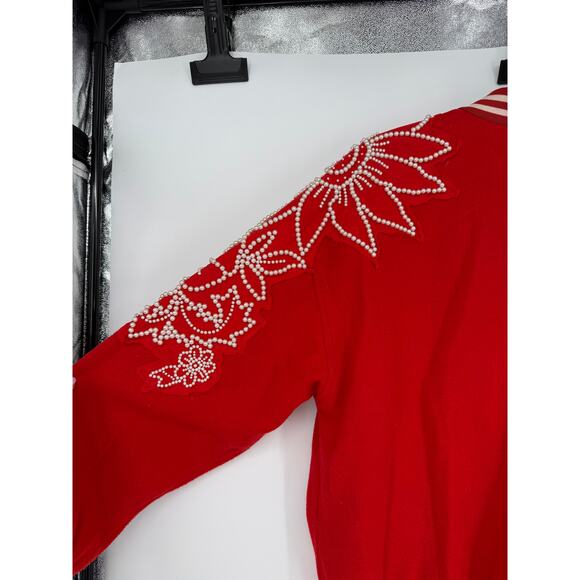 Free People Pretty In Pearls Bomber Jacket Varsity Red Medium M - Picture 9 of 14